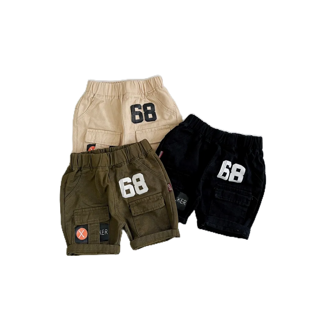 Quần Sooc Kaki Mềm In Số 68 Túi Hộp 3 Màu HONEY BEE Phong Cách Hiphop Bé Trai