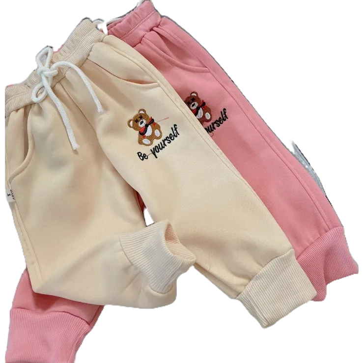 Quần Dài Nỉ Dáng Bom Thêu Chữ, Hình Gấu  HONEY BEE Siêu Đẹp Cho Bé Gái