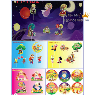 Set Cắm giấy Tết trung thu trang trí bánh sinh nhật, vui Tết trung thu, Set Cắm giấy trang trí bánh kem bánh trung thu