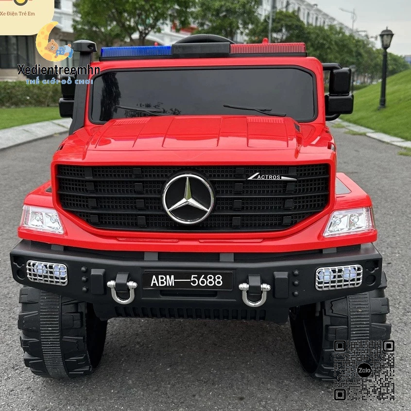 Ô Tô Điện MERCEDES ABM 5688 Cứu Hỏa, 2 Chỗ 4 Động Cơ, Còi Hú, Đèn Nháy, Có BlueTooth