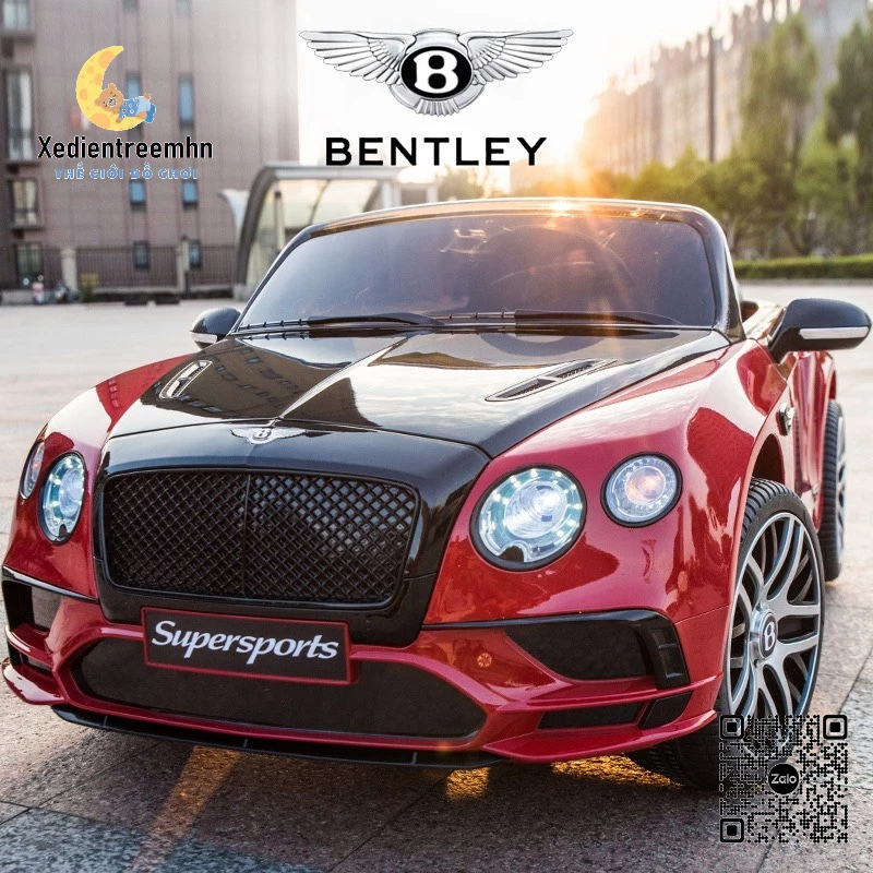 Ô Tô Điện Bently SuperSport Ghế Da Bánh Cao Su Sơn Tĩnh Điện Tải Trọng 60KG (Đỏ đô)