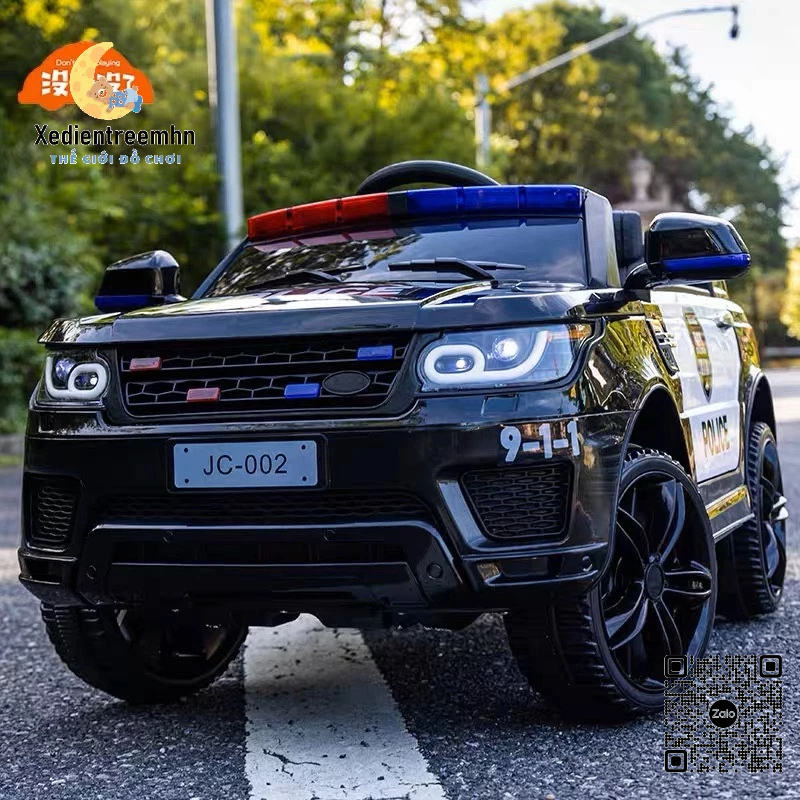 Ô Tô Điện Cảnh Sát BBH 021 Ghế Da Bánh Cao Su, Còi Hú, Bộ Đàm Cho Bé 1-5 Tuổi