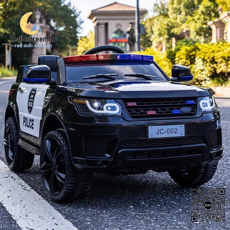 Ô Tô Điện Cảnh Sát BBH 021 Ghế Da Bánh Cao Su, Còi Hú, Bộ Đàm Cho Bé 1-5 Tuổi