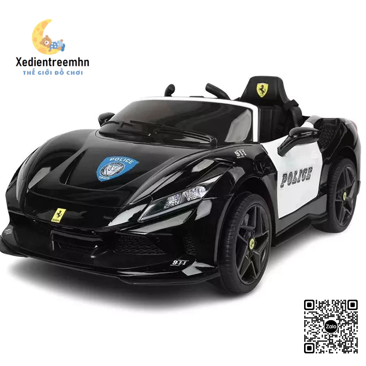 Ô tô điện trẻ em Ferrari Police F8 sơn bóng, khoá điện, 2 động cơ tự lái và điều khiển xa