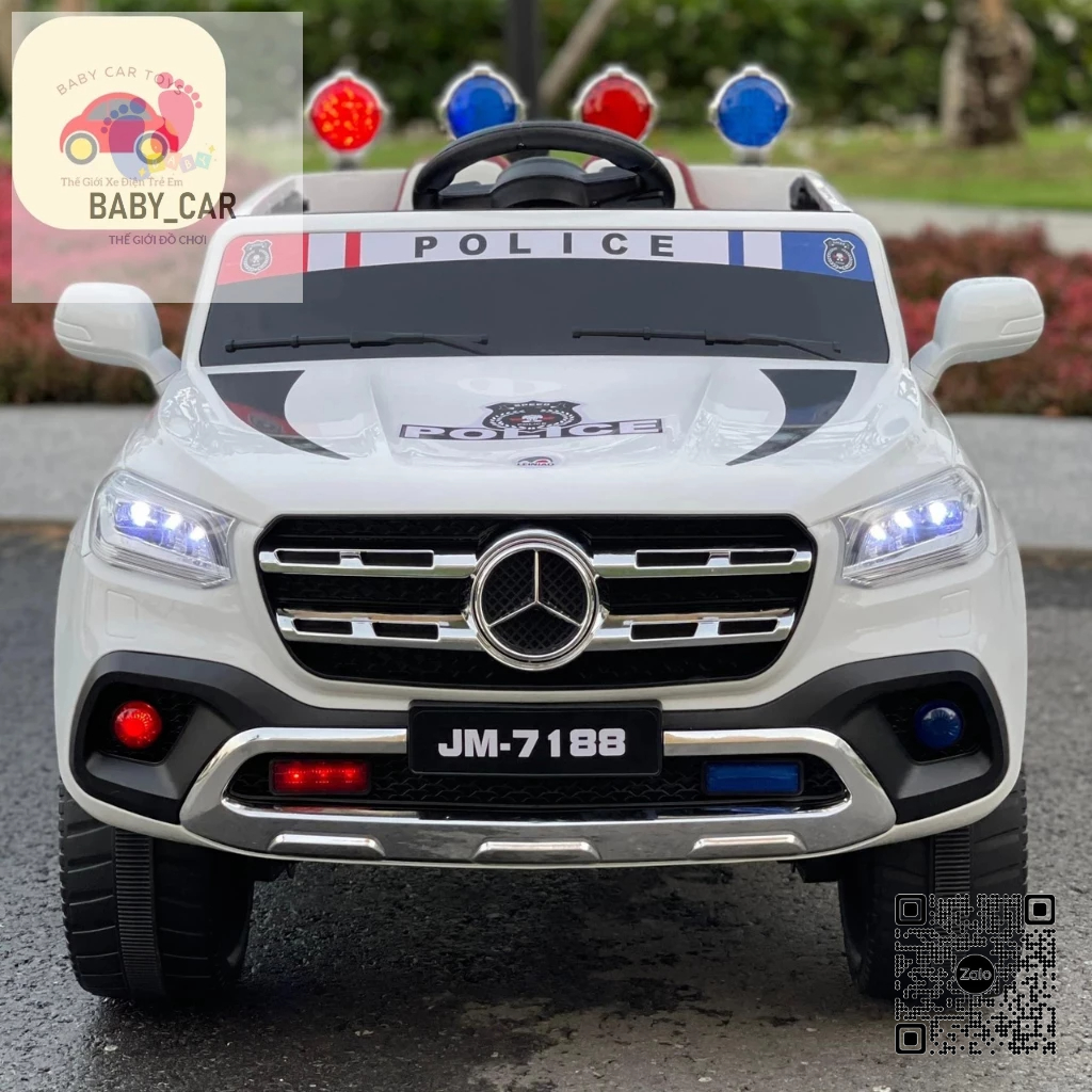 Ô Tô Điện Bán Tải MERCEDES JM 7188 POLICE Ghế Nệm Da Bánh Cao Su 4 Động Cơ (Đỏ-Trắng)