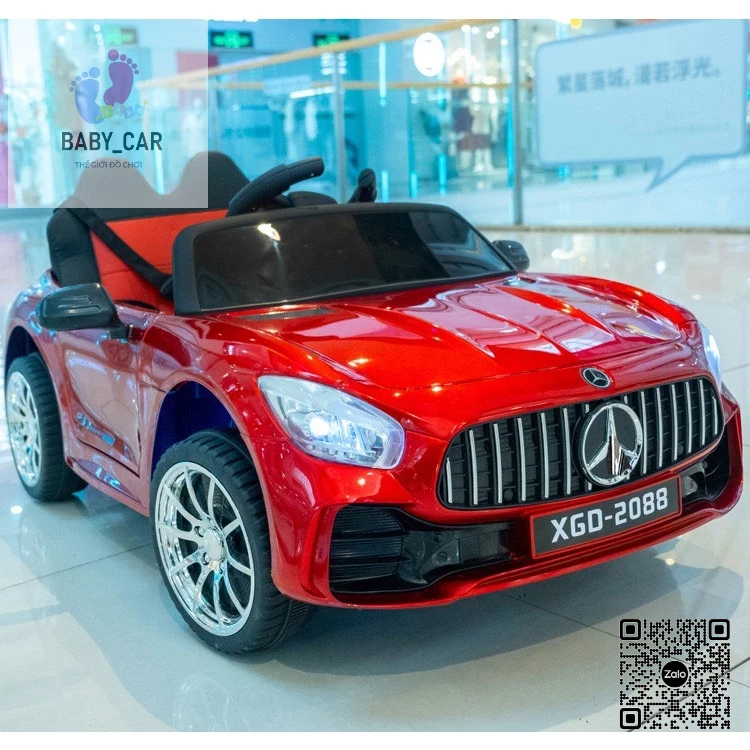 Ô tô điện Mercedes XGD-2088 ghế da bánh cao su, 2 động cơ (Đỏ-Trắng-Hồng)