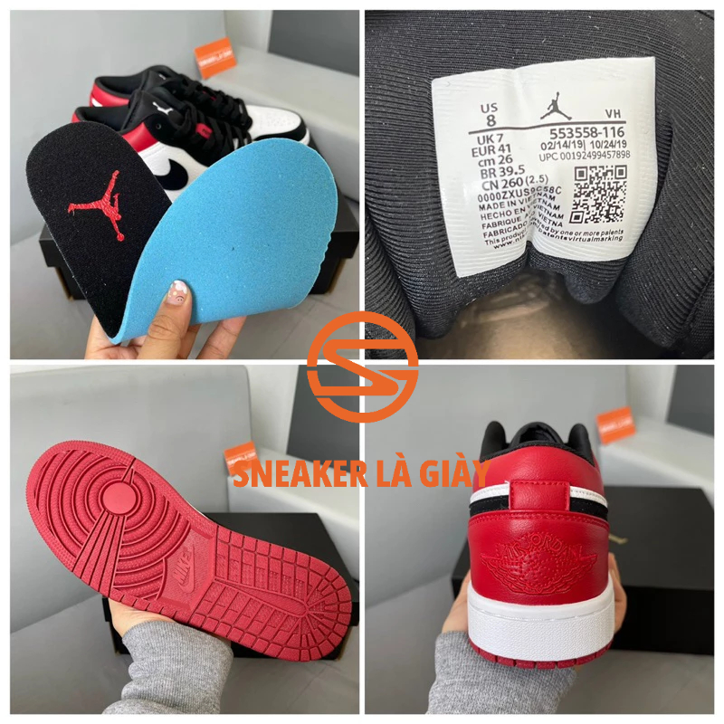 Giày sneaker Jordan 1 Low Black Toe - Bản Đẹp Fullbox