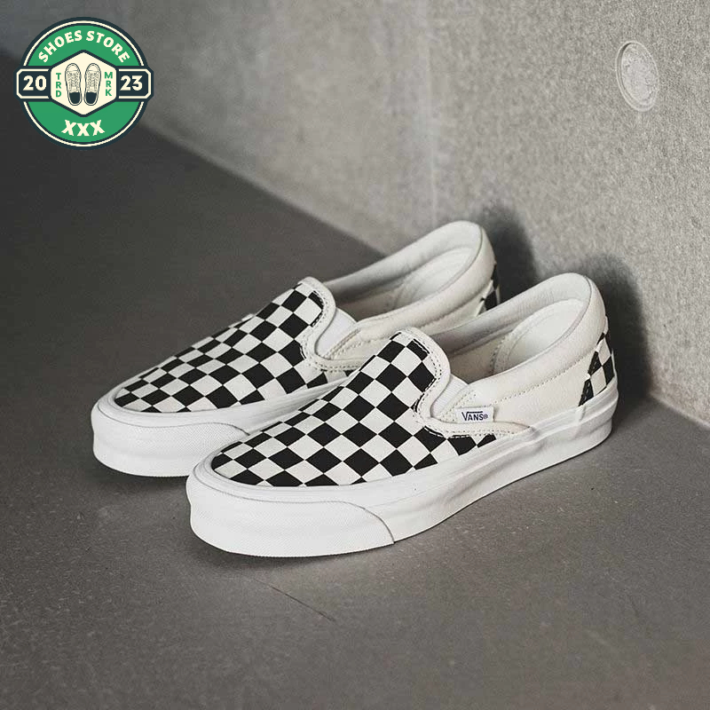 Giày Vans Old Skool đen, Giày lười caro slipon đen trắng hàng siêu đẹp cao cấp