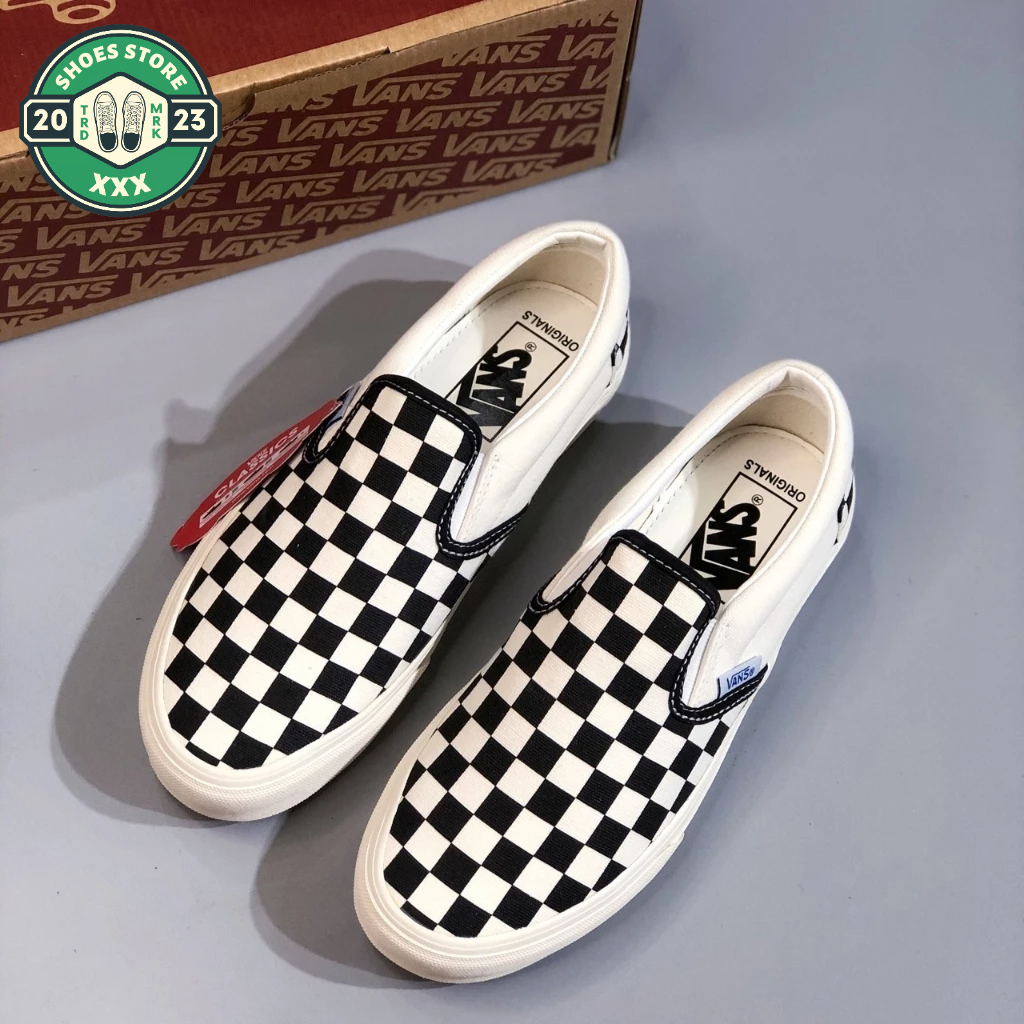 Giày Vans Old Skool đen, Giày lười caro slipon đen trắng hàng siêu đẹp cao cấp