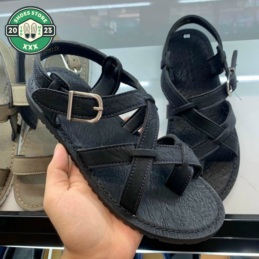 Dép Sandal Nam Quai Chéo_Dép sandal unisex nam quai da bò thật Cao Cấp 2023