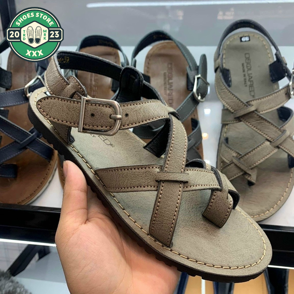 Dép Sandal Nam Quai Chéo_Dép sandal unisex nam quai da bò thật Cao Cấp 2023