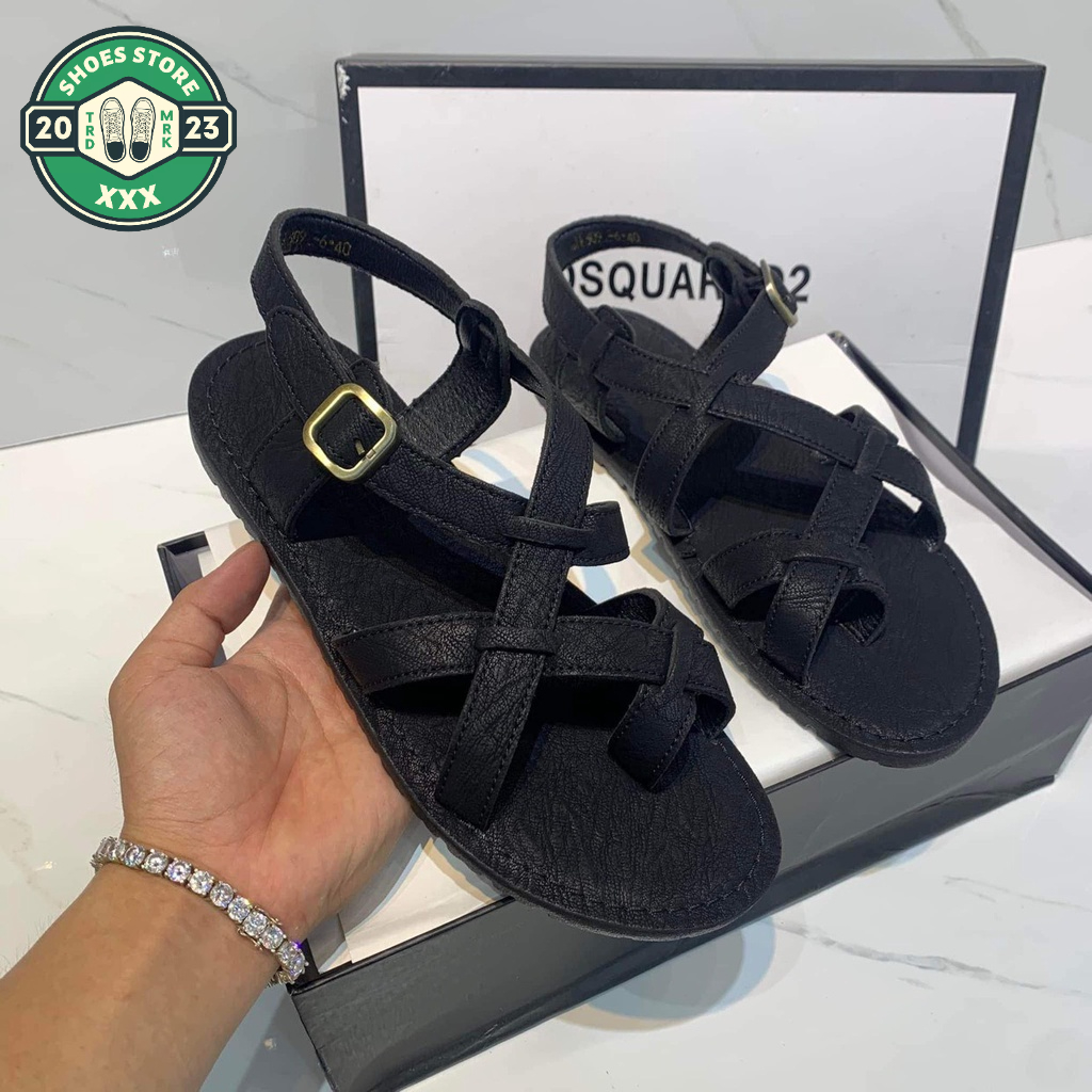 Dép Sandal Nam Quai Chéo_Dép sandal unisex nam quai da bò thật Cao Cấp 2023