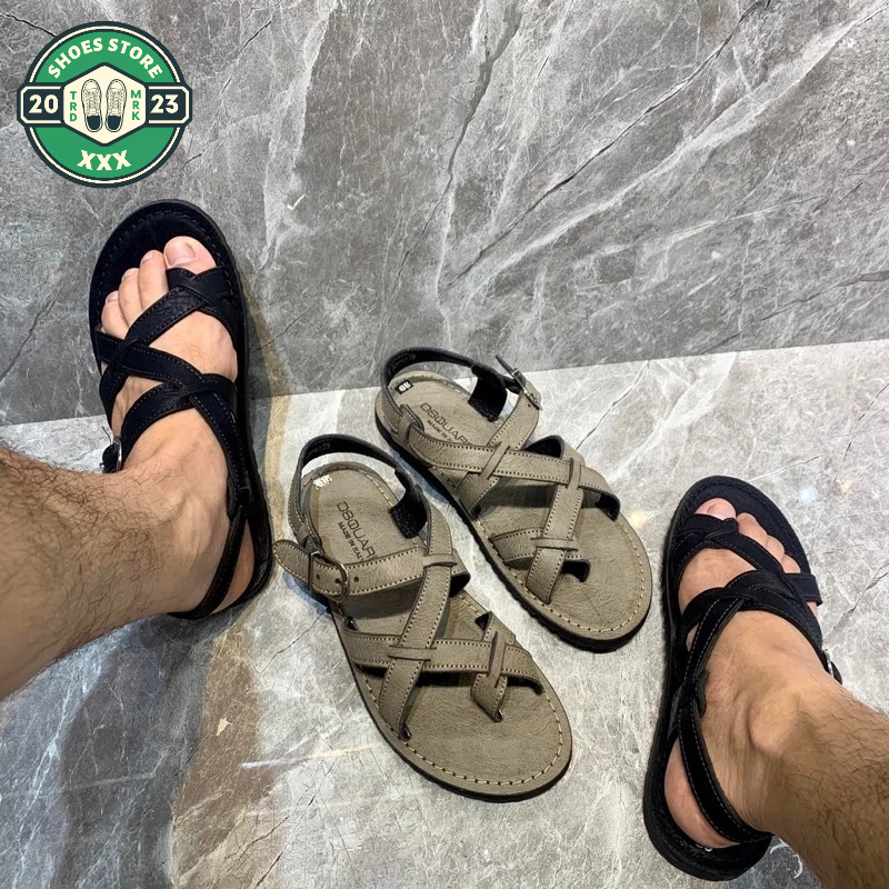 Dép Sandal Nam Quai Chéo_Dép sandal unisex nam quai da bò thật Cao Cấp 2023