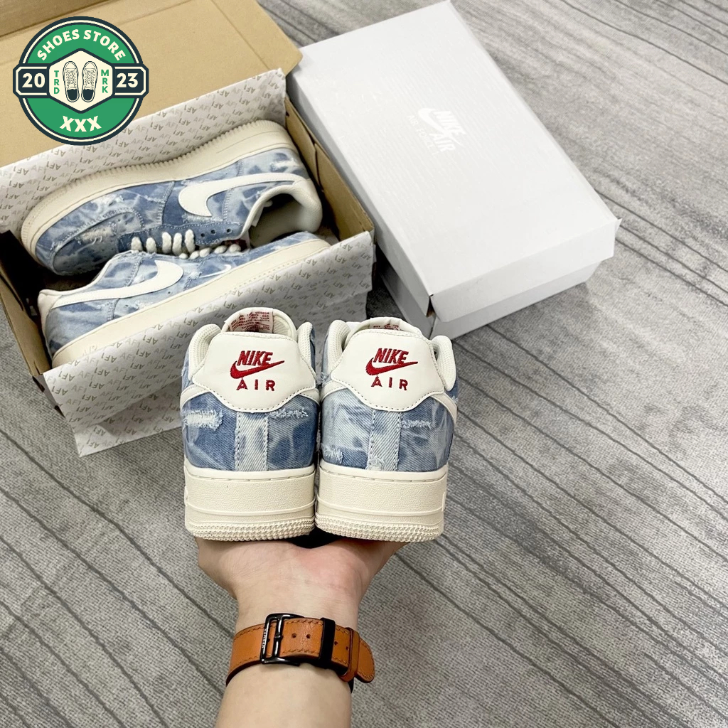Giày AF1 Dây Thừng Vải Bò, Giày Thể Thao AF1 Denim tye die xanh loang hot trend