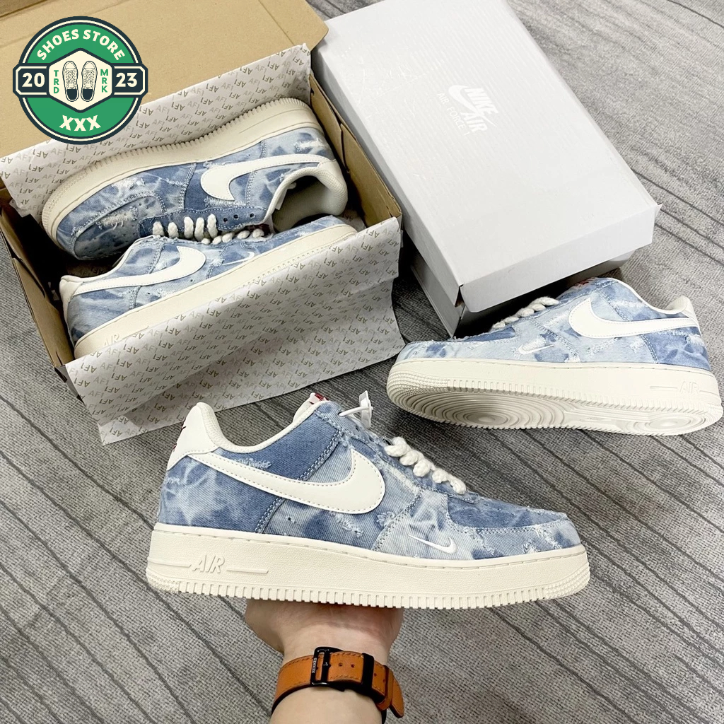 Giày AF1 Dây Thừng Vải Bò, Giày Thể Thao AF1 Denim tye die xanh loang hot trend