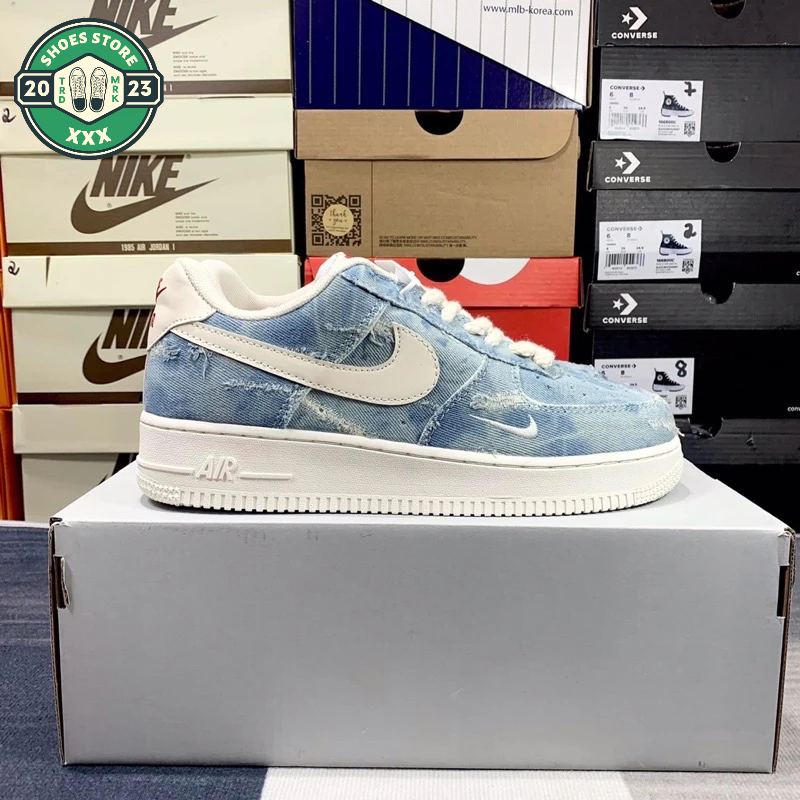 Giày AF1 Dây Thừng Vải Bò, Giày Thể Thao AF1 Denim tye die xanh loang hot trend