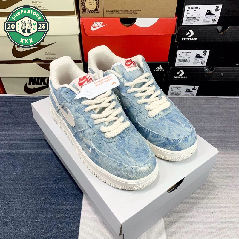 Giày AF1 Dây Thừng Vải Bò, Giày Thể Thao AF1 Denim tye die xanh loang hot trend
