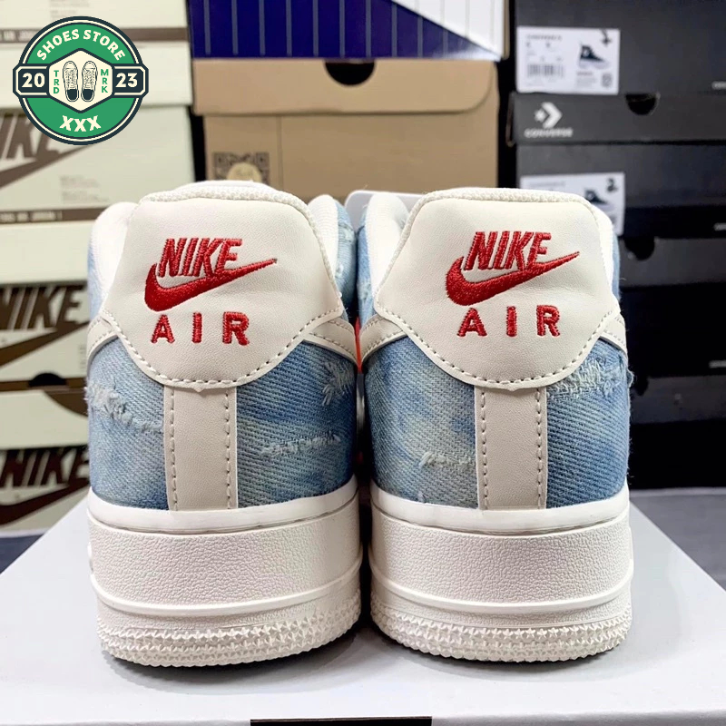 Giày AF1 Dây Thừng Vải Bò, Giày Thể Thao AF1 Denim tye die xanh loang hot trend