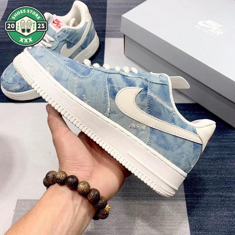 Giày AF1 Dây Thừng Vải Bò, Giày Thể Thao AF1 Denim tye die xanh loang hot trend