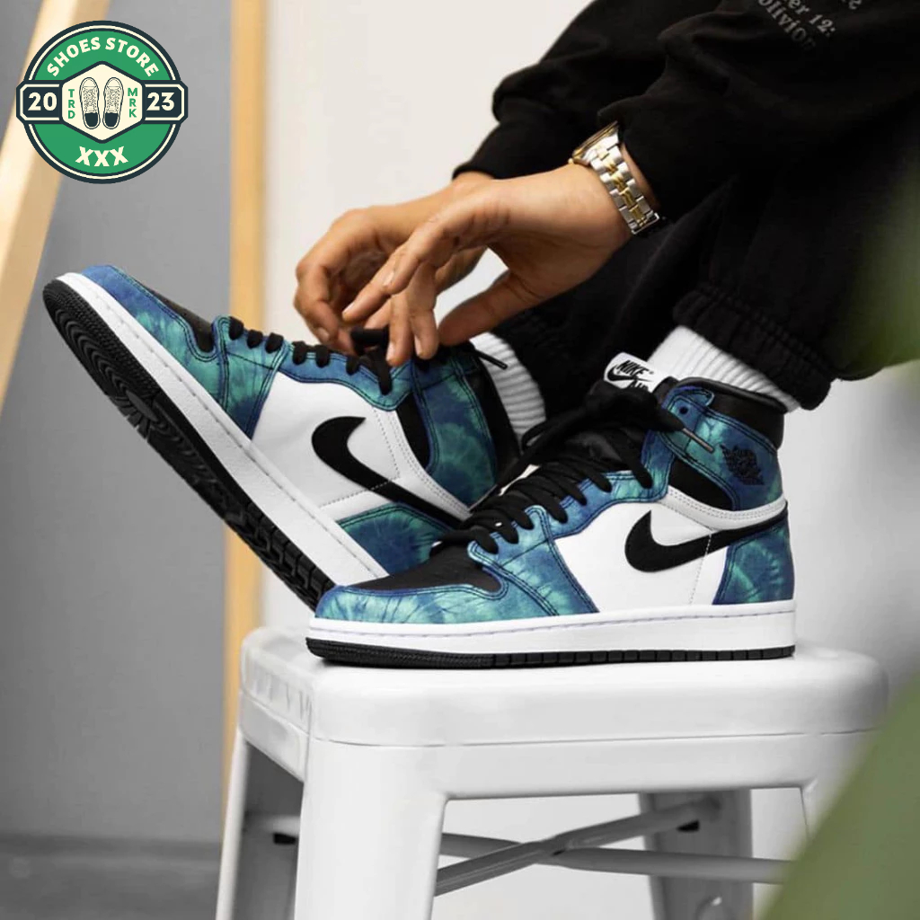 Giày Thể Thao Jordan Xanh Loang Đế Dày Thoáng Khí Phong Cách Thời Trang Mới Full box