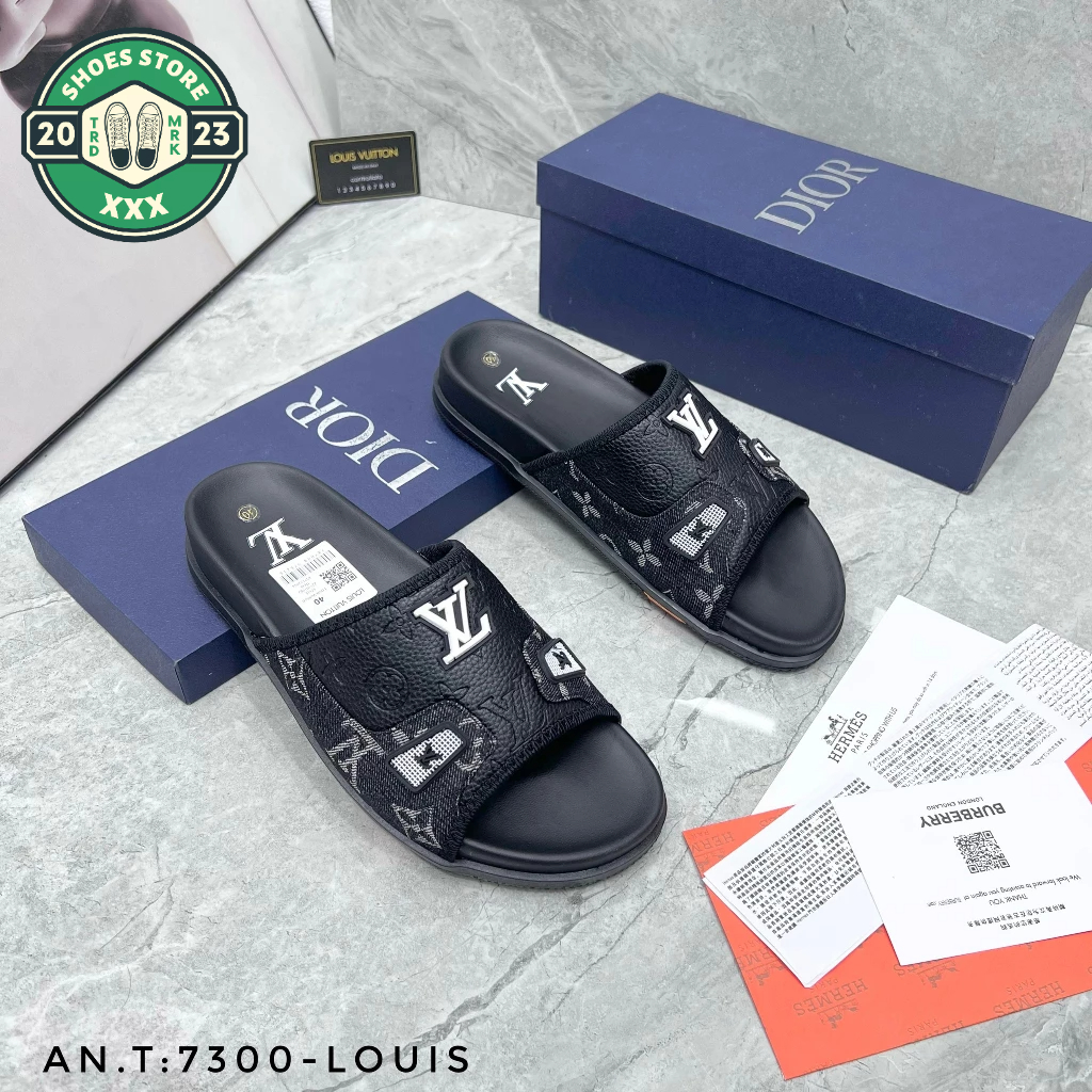 Dép quai ngang nam LV_Dép lê nam LV cao su phối quai da siêu hot trend Full box