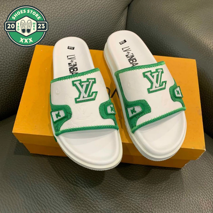 Dép quai ngang nam LV_Dép lê nam LV cao su phối quai da siêu hot trend Full box