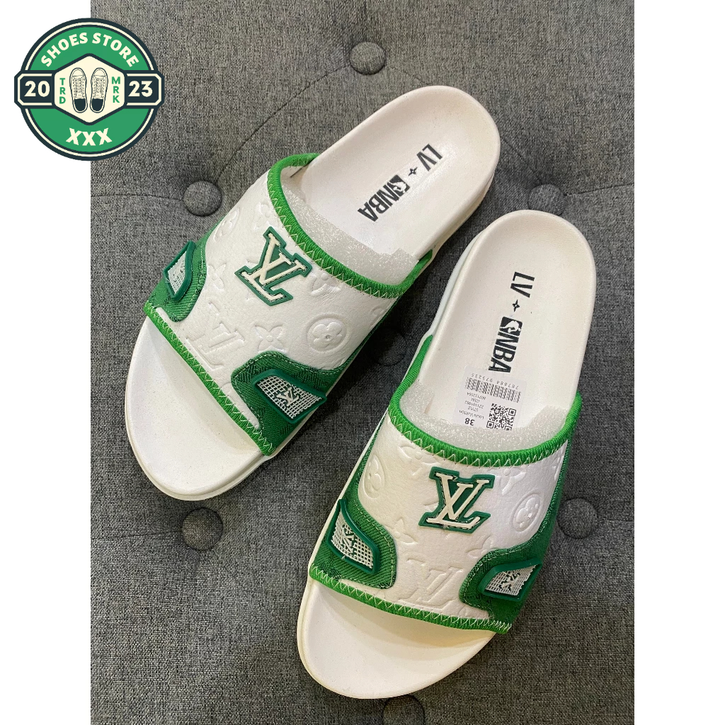 Dép quai ngang nam LV_Dép lê nam LV cao su phối quai da siêu hot trend Full box