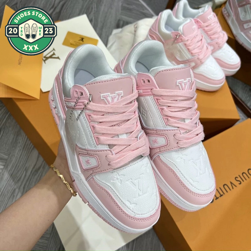 Giày sneaker LV Hồng Trắng, Giày LV Trainer Màu Hồng Cao Cấp Full Box Bill