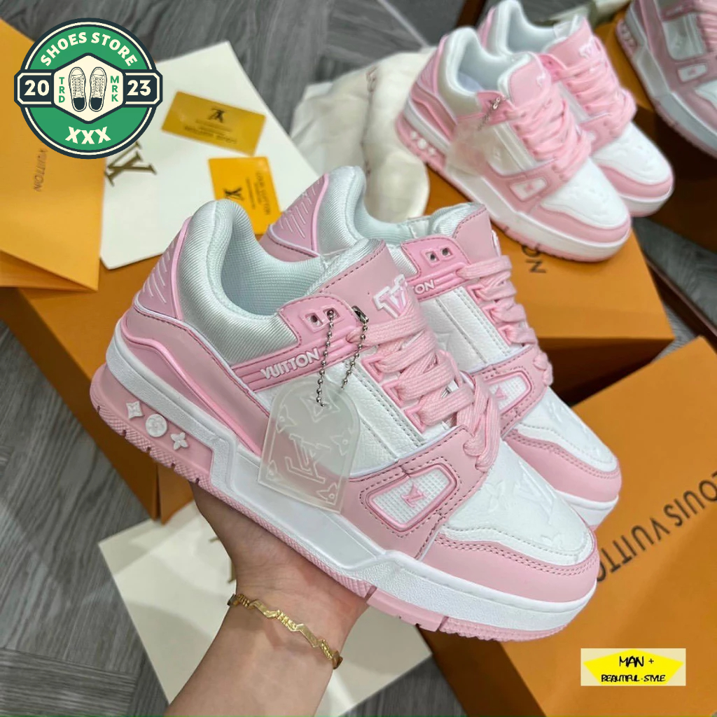 Giày sneaker LV Hồng Trắng, Giày LV Trainer Màu Hồng Cao Cấp Full Box Bill