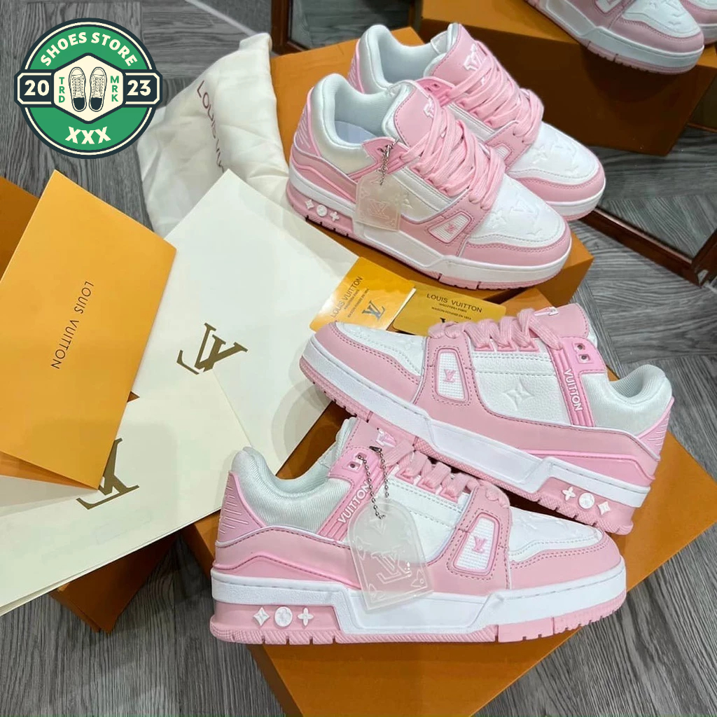 Giày sneaker LV Hồng Trắng, Giày LV Trainer Màu Hồng Cao Cấp Full Box Bill