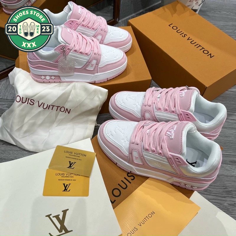 Giày sneaker LV Hồng Trắng, Giày LV Trainer Màu Hồng Cao Cấp Full Box Bill