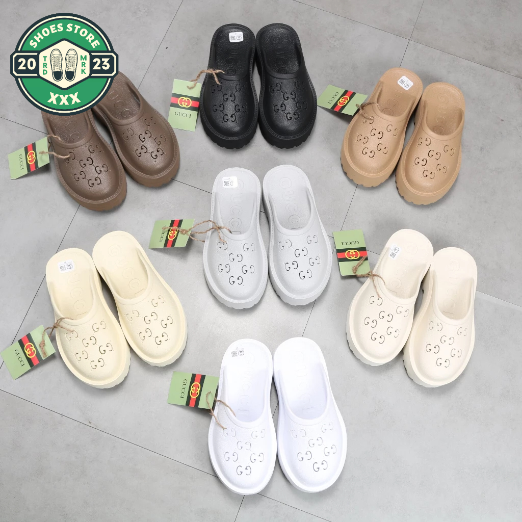 Sục Gucci nữ độn đế_ Dép GC nữ cao su đúc cao cấp đế cao 5cm siêu hot 2023 Full box
