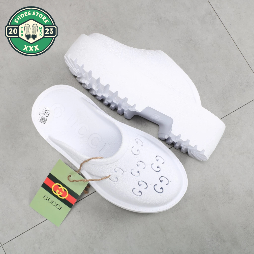 Sục Gucci nữ độn đế_ Dép GC nữ cao su đúc cao cấp đế cao 5cm siêu hot 2023 Full box