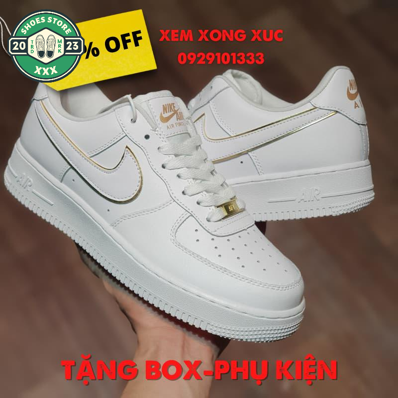 Giày Air Force 1 Vệt Trắng Vàng, Giày Sneaker AF1 White Gold Nam Nữ Hot Trend 2023