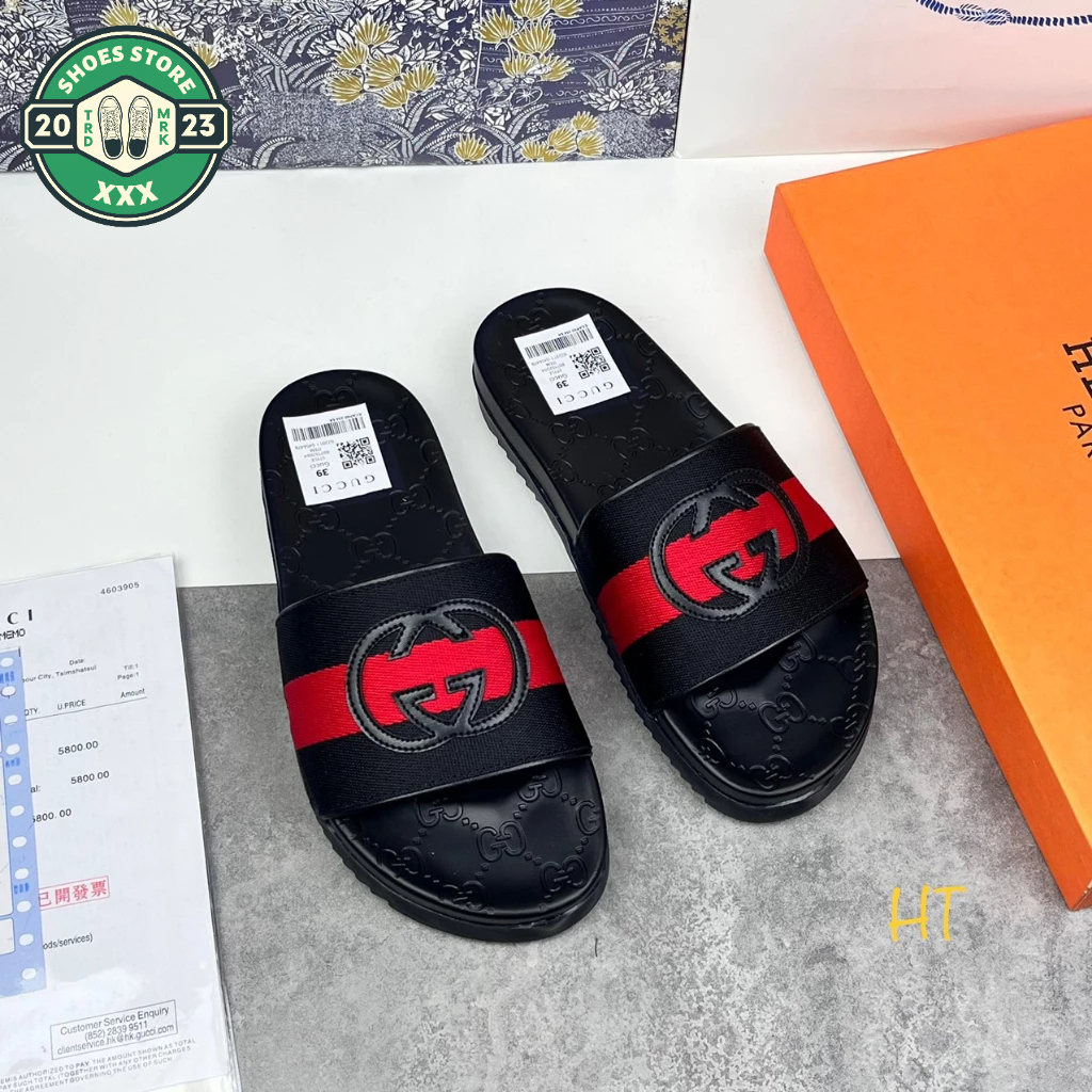Dép quai ngang Gucci_Dép lê nam Gc đế họa tiết logo chìm cao cấp bản đẹp 2023 Full Box