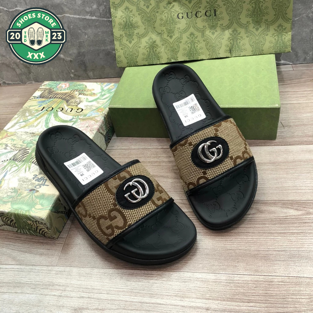 Dép quai ngang Gucci_Dép lê nam Gc đế họa tiết logo chìm cao cấp bản đẹp 2023 Full Box