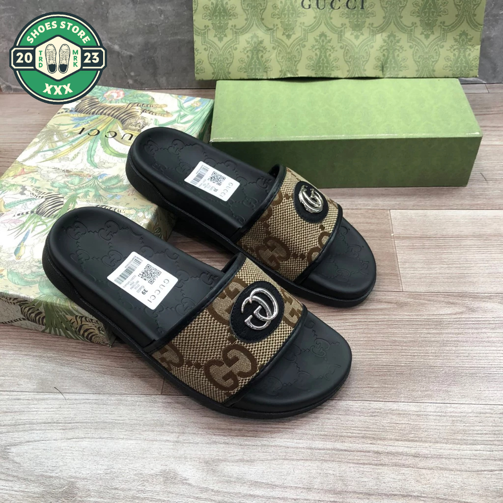 Dép quai ngang Gucci_Dép lê nam Gc đế họa tiết logo chìm cao cấp bản đẹp 2023 Full Box