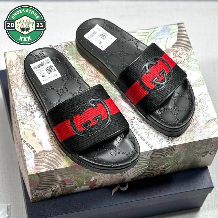 Dép quai ngang Gucci_Dép lê nam Gc đế họa tiết logo chìm cao cấp bản đẹp 2023 Full Box