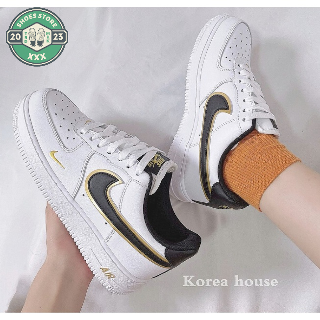 Giày AF1 Vệt Đen Viền Vàng, Giày air force 1 low 07 Essential White Black Gold Full Box Bill