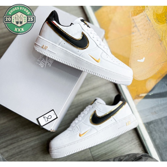 Giày AF1 Vệt Đen Viền Vàng, Giày air force 1 low 07 Essential White Black Gold Full Box Bill