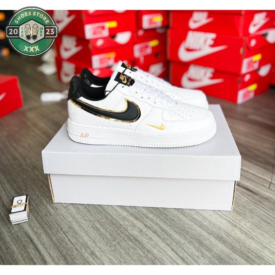 Giày AF1 Vệt Đen Viền Vàng, Giày air force 1 low 07 Essential White Black Gold Full Box Bill