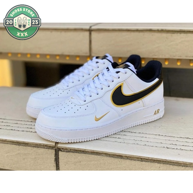 Giày AF1 Vệt Đen Viền Vàng, Giày air force 1 low 07 Essential White Black Gold Full Box Bill