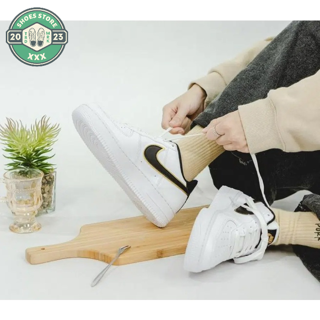 Giày AF1 Vệt Đen Viền Vàng, Giày air force 1 low 07 Essential White Black Gold Full Box Bill