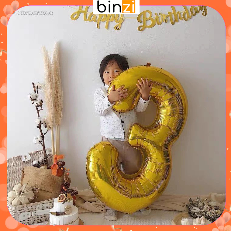 Bóng Bay Số 0-9 Tráng Nhôm Màu Vàng Chụp Ảnh Sinh Nhật, Tiệc Party Siêu Đẹp