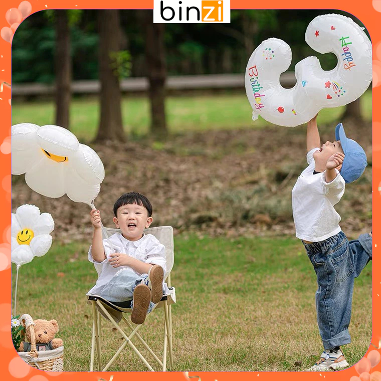 Bóng số trắng kèm Sticker họa tiết Happy birthday Hottrend