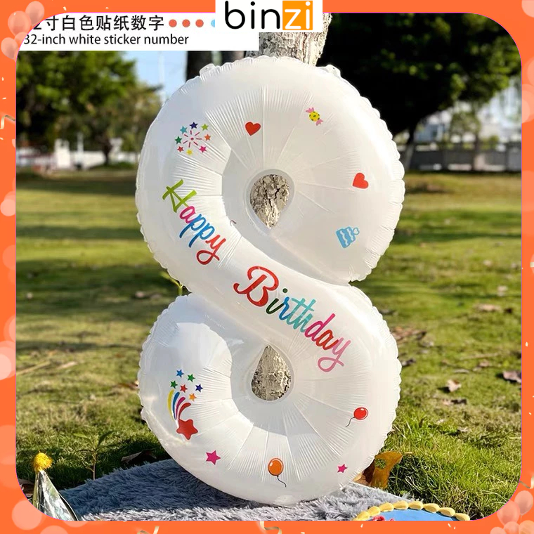 Bóng số trắng kèm Sticker họa tiết Happy birthday Hottrend