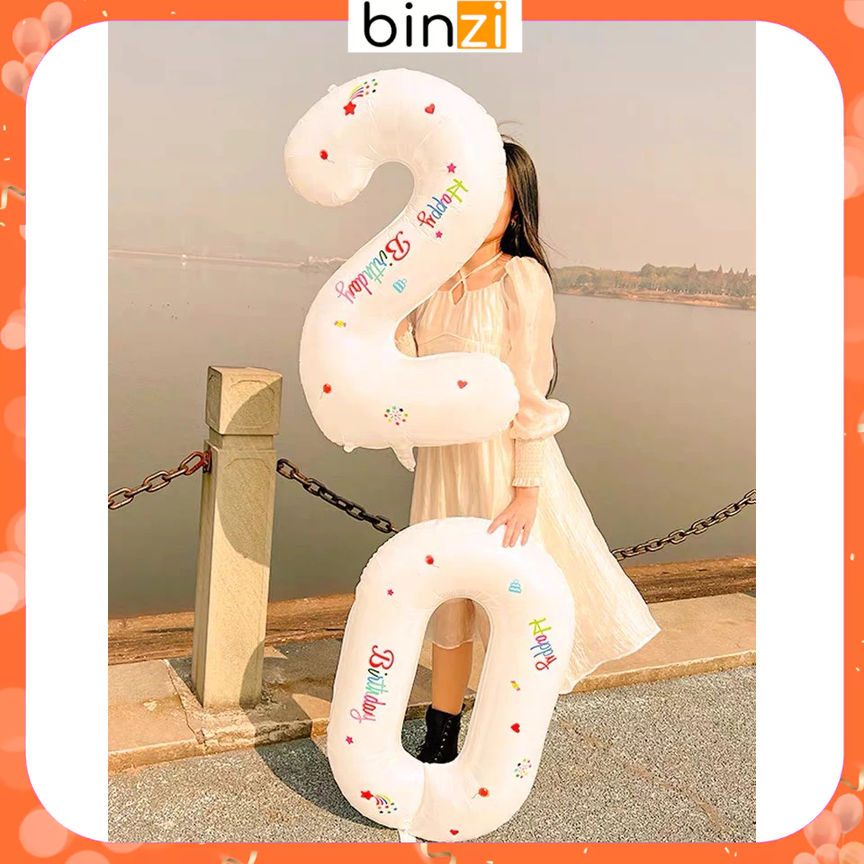 Bóng số trắng kèm Sticker họa tiết Happy birthday Hottrend