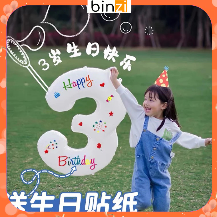 Bóng số trắng kèm Sticker họa tiết Happy birthday Hottrend