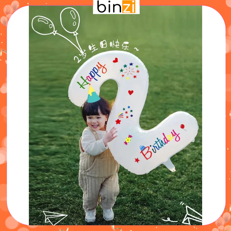 Bóng số trắng kèm Sticker họa tiết Happy birthday Hottrend