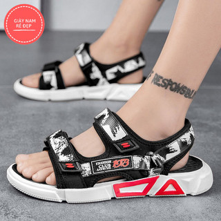 Giầy Sandal Nam Họa Tiết CLUB - dép quai hậu nam học sinh quai ngang Mẫu Mới